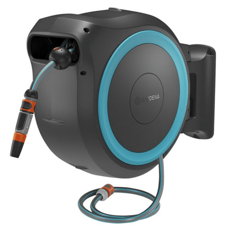 Caja de manguera de pared Gardena 35 m enrollador de manguera powerroll xl (gris turquesa, 35 metros, batería y cargador no incluidos, potencia para toda alianza)