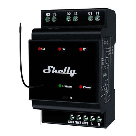 Shelly qubino wave pro 3 relé (negro, z-wave)