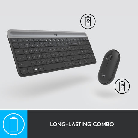 Conjunto de escritorio inalámbrico delgado Logitech mk470 (negro, diseño internacional de EE. UU. (qwerty), interruptores de tijera, 100 %, 1000 ppp)