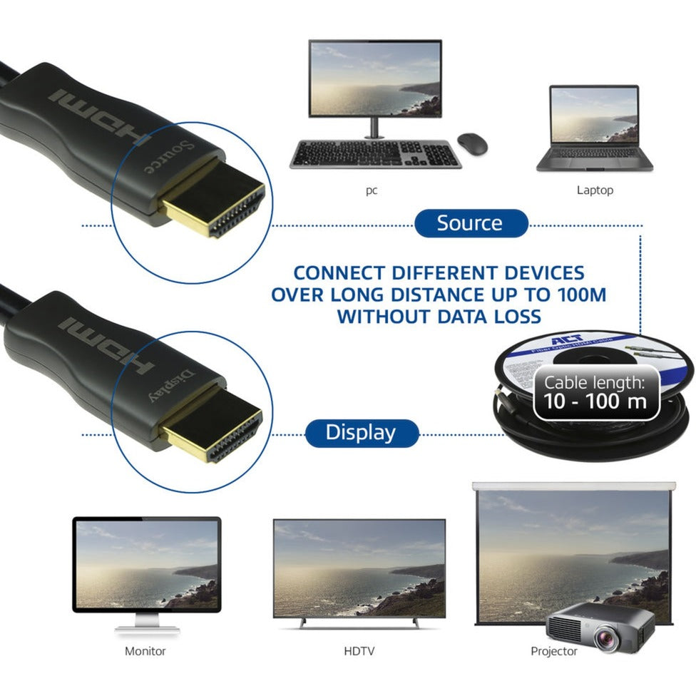 Act conectividad hdmi premium 4k cable óptico activo v2.0 hdmi-a macho - hdmi-a macho, cable de 10 metros (negro)