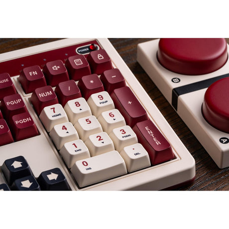 Teclado mecánico retro 8bitdo edición familiar (beige, diseño estadounidense (qwerty), caja kailh blanca, 100%, bluetooth de bajo consumo, inalámbrico 2,4 g, usb)