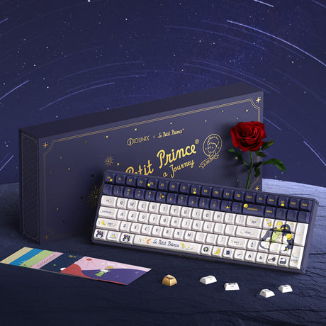 Teclado mecánico para juegos Iqunix F97 Starry Tryst RGB (azul oscuro, diseño de EE. UU. (QWERTY), Iqunix Little Prince, 96 %, LED RGB, intercambiable en caliente, PBT, 2,4 GHz | Bluetooth 5.1 | USB-C)