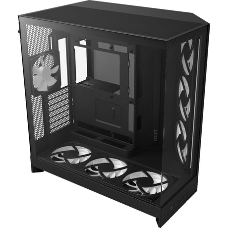 Carcasa torre midi nzxt h9 flow rgb+ (negro (mate) | 2x usb-a | 1x usb-c | rgb | vidrio templado)