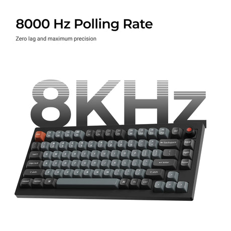 Teclado mecánico personalizado con cable Keychron v1w-d3 8k qmk (negro, diseño estadounidense (qwerty), súper marrón, 75%, LED rgb, pbt de doble disparo, intercambio en caliente, 8k, botón)