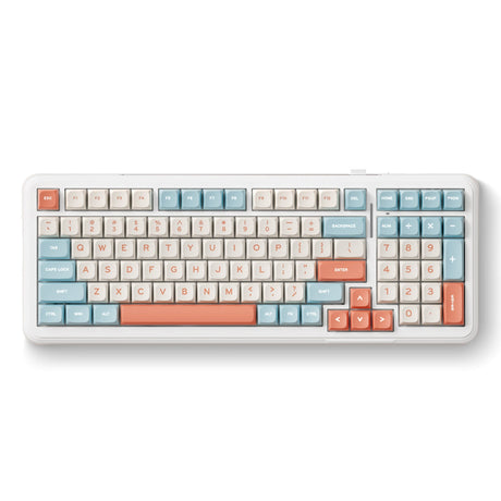 Mchose K99 Horizon Orange Hyacinth Teclado mecánico RGB con montaje en junta inalámbrico (blanco, diseño de EE. UU. (Qwerty), KTT Hyacinth, RGB, intercambio en caliente, PBT de doble disparo, inalámbrico | Bluetooth | USB-C)