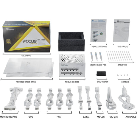 Fuente de alimentación modular Seasonic Focus GX-1000 ATX3.1 de 1000 vatios (blanco, 3x PCIe)