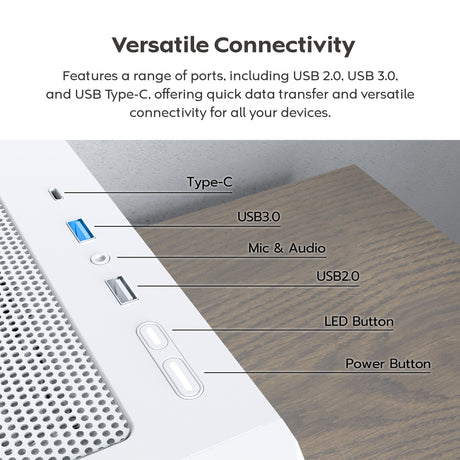 Carcasa torre midi Montech x5 (blanca | 2x USB-A | 1x USB-C | vidrio templado)