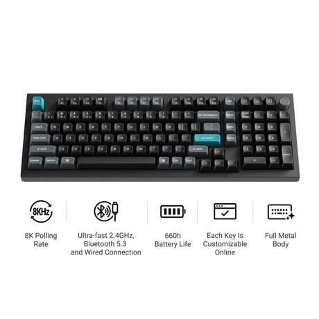 Teclado mecánico personalizado inalámbrico Keychron q5 ultra-m3 8k (negro, diseño estadounidense (qwerty), rojo seda pom, 96%, rgb, intercambio en caliente, 8k, 2,4 ghz | bluetooth 5.2 | usb-c)