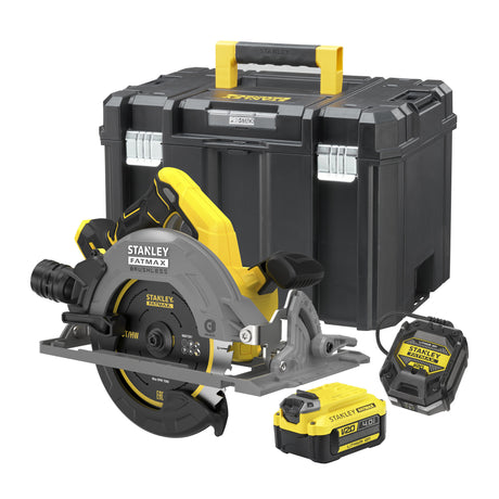 Sierra circular stanley fatmax v20 18v sierra circular manual 190mm (negra amarilla, batería y cargador incluidos, con estuche)