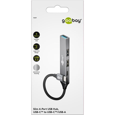 Hub USB delgado Goobay con 4 puertos, USB-C a USB-C USB-A, 5 Gbit s (gris claro)
