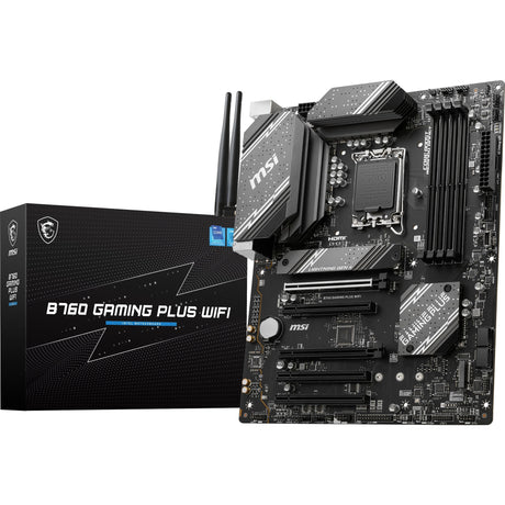 Placa base MSI B760 Gaming Plus Wi-Fi Socket 1700 (gris negro, RAID, 2.5GB LAN, Wi-Fi 6e, BT, Sonido, ATX)