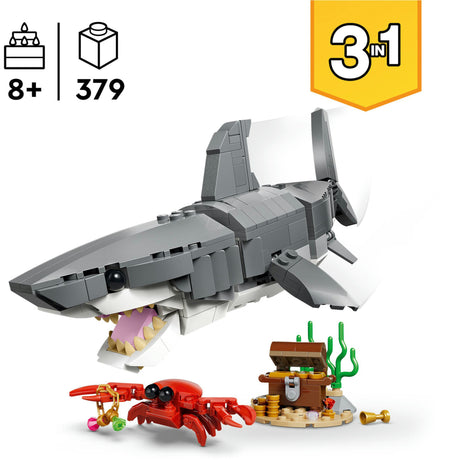 Lego juguete de construcción tiburón feroz con cofre del tesoro (31381)