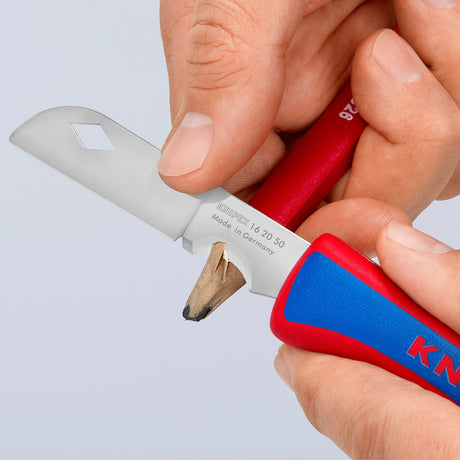 Navaja de bolsillo para electricista Knipex 16 20 50 sb (rojo azul, longitud 120 mm)