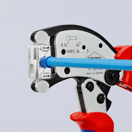 Knipex twistor 16 alicates de engarzar autoajustables para punteras (rojo azul, con cabezal de engarzar giratorio)