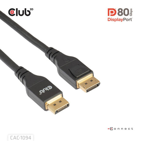 Cable displayport 2.1 Vesa DP80 certificado Club 3D (negro, 2 metros, 8k 240hz, 10k 60hz, 80gbps)