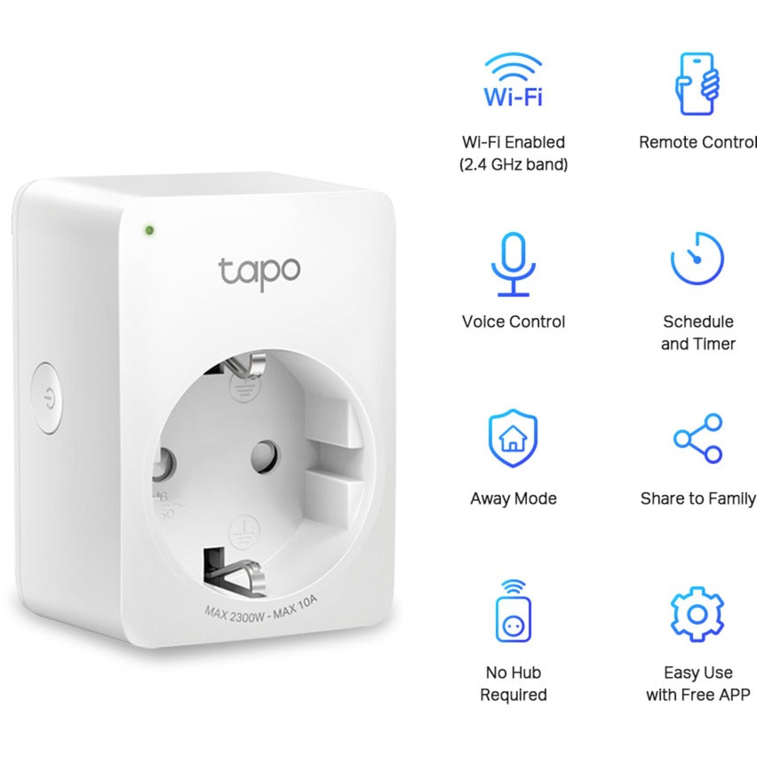 Tp-Link Tapo P100 Mini Smart WiFi Socket (paquete de 4) Enchufe con interruptor (blanco, paquete de 4)