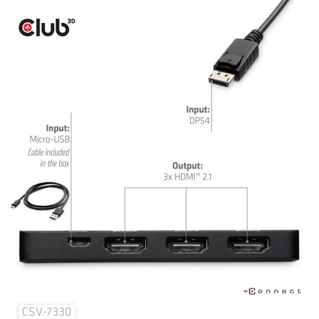 Club 3D Display Port a triple concentrador HDMI 8K60Hz (negro)
