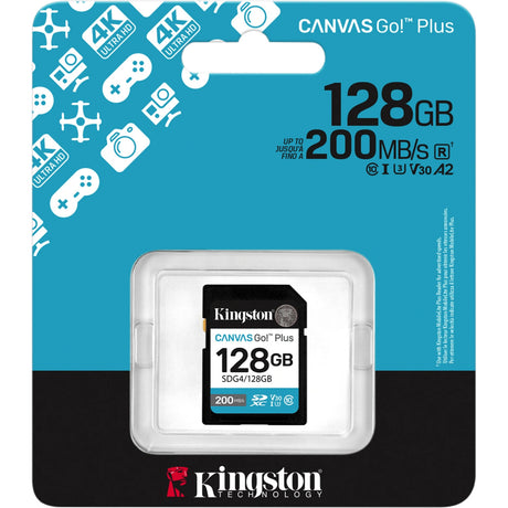 ¡Lona de Kingston en marcha! más tarjeta de memoria SDXC de 128 GB (negra, clase 10, UHS-I U3, V30)