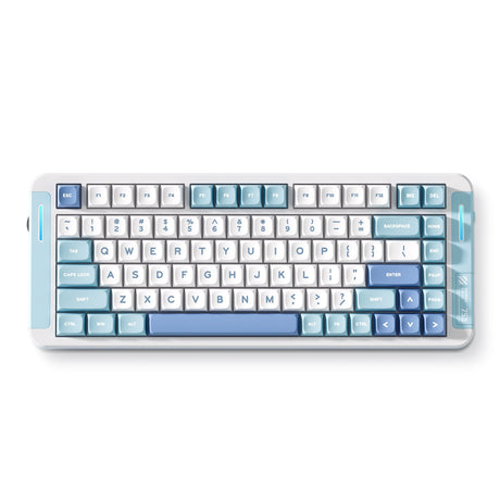 Teclado mecánico personalizado Mchose x75 v2 blue icy creamsicle (blanco, diseño estadounidense (qwerty), kailh box icy creamsicle, 75%, rgb, intercambio en caliente, pbt de doble disparo, inalámbrico | bluetooth | usb-c)