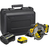 Sierra circular manual Stanley fatmax v20 18v (amarilla negra, estuche, 2 baterías (2.0ah) y cargador (4a) incluidos)