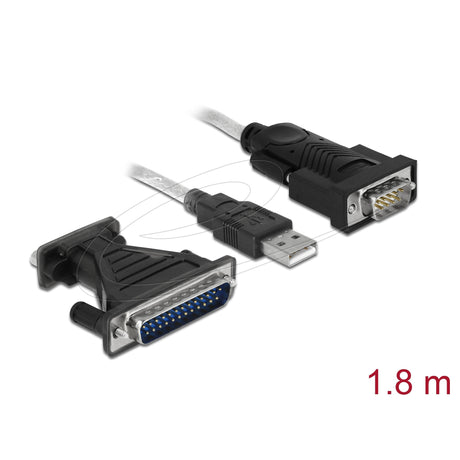 Delock Adaptador USB 2.0 tipo-a > 1 x serie db9 rs-232 + adaptador db25 (1,8 metros)