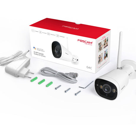 Foscam G4C, cámara de seguridad para exteriores WiFi 2K Starlight (blanca)