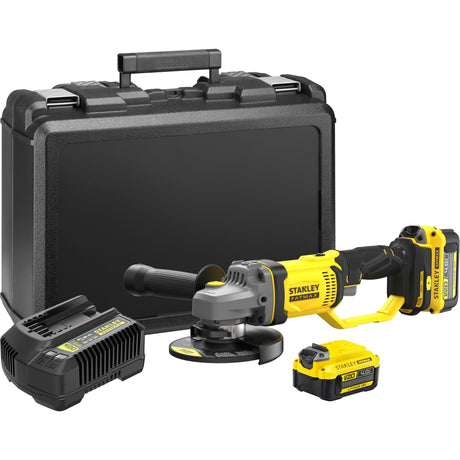 Amoladora angular Stanley fatmax v20 18v (amarilla negra, estuche, 2 baterías (4.0ah) y cargador (4a) incluidos)