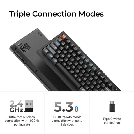 Teclado mecánico personalizado inalámbrico Keychron v6 ultra 8k (negro, diseño estadounidense (qwerty), rojo seda pom, 100%, rgb, intercambio en caliente, 2,4 ghz | bluetooth 5.3 | usb-c)