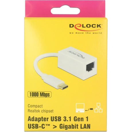 Delock adaptador compacto USB-C de alta velocidad (USB 3.1 gen 1) macho > Gigabit LAN 10 100 1000 mbps (blanco, 0,135 metros)