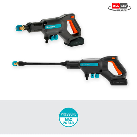 Limpiador a presión gardena aquaclean 24 18 v p4a premium set (gris turquesa, 14800-31, batería incluida)