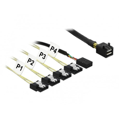 Delock mini SAS HD SFF-8643 > 4x SATA de 7 pines inversos + cable de banda lateral (negro, 0,5 metros)