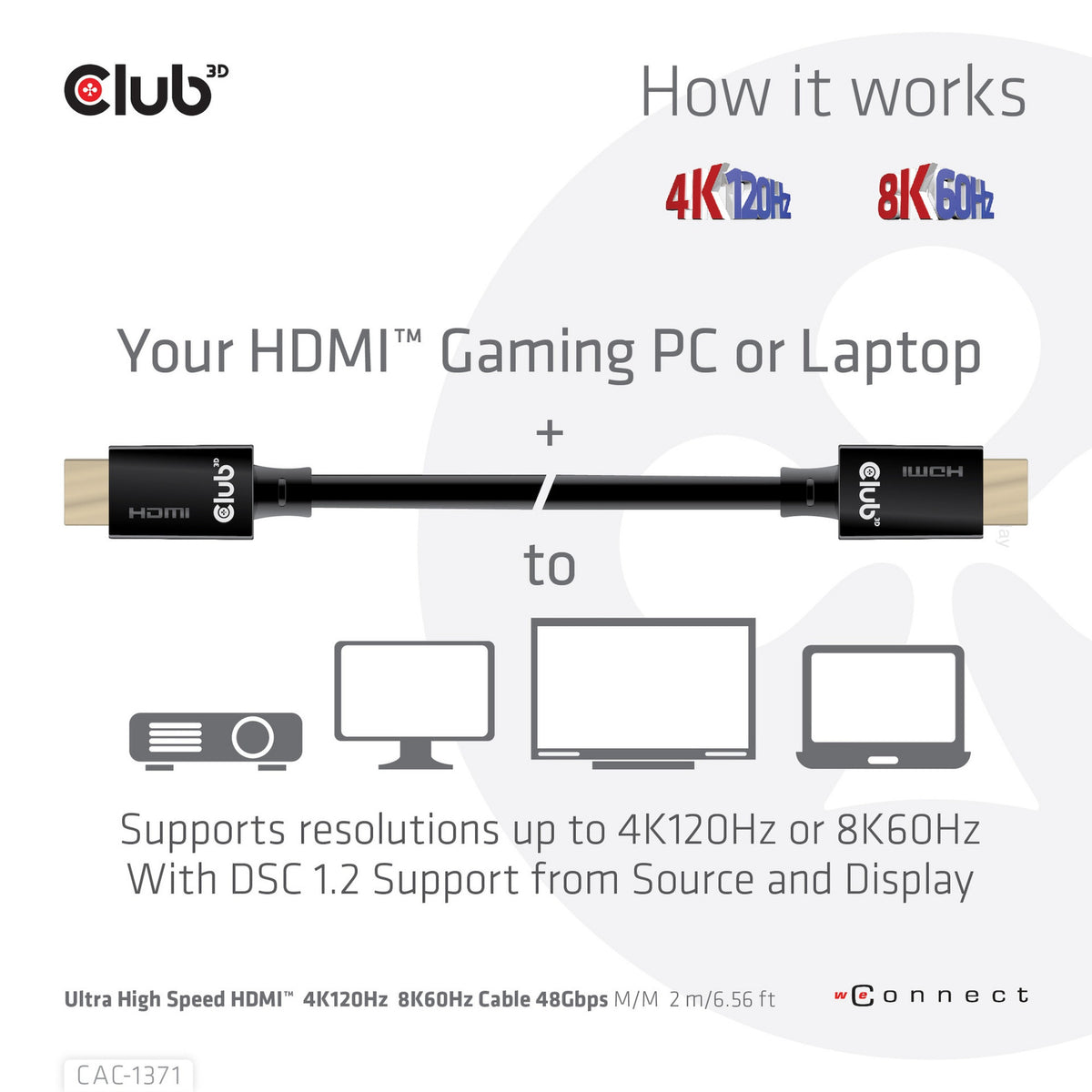 Cable HDMI de ultra alta velocidad Club 3D (negro, 1 metro, 4K 120Hz, 8K 60Hz, 48Gbps)