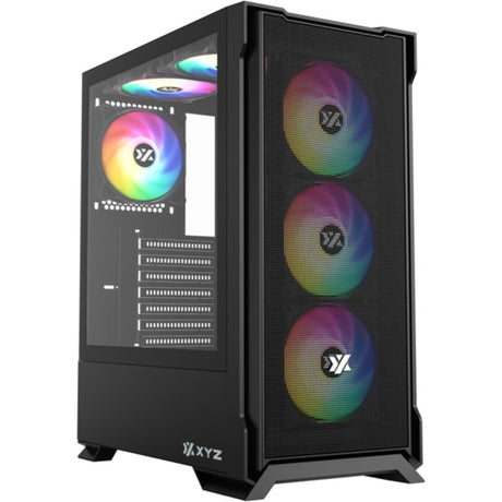 Carcasa de torre midi de malla Xyz PC Gear Airone 300-X (negro | 1x USB-A | 1x USB-C | Vidrio templado)