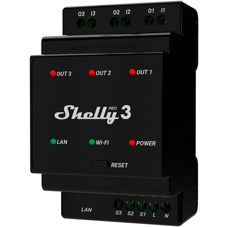 Shelly pro 3 relé (negro, 3 canales, WiFi, LAN, Bluetooth)
