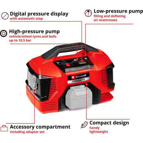 Compresor de batería Einhell pressito 18 21 li solo - potencia
