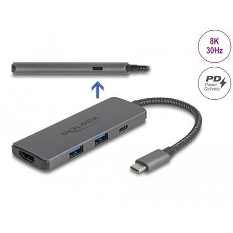 Delock Estación de acoplamiento USB tipo C 8k (gris oscuro, HDMI, USB, PD 3.0 100 W)