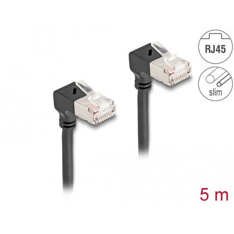 Delock cable de red rj45 cat.6a s ftp delgado 90° hacia abajo en ángulo de 5 m (negro)