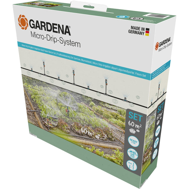 Gardena juego de macizos de flores para huerto con riego por microgoteo (60 m²) gotero (negro gris)