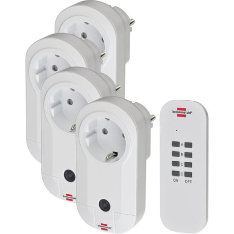 Brennerstuhl interruptor inalámbrico RC CE1 4001, juego de 4 enchufes inalámbricos (para interiores, con transmisor de mano y mayor protección contra contactos) blanco
