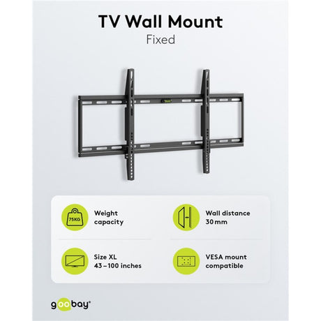 Soporte de pared para TV fijo Goobay 43 - 100 pulgadas (109 - 254 cm), máx. Montaje en pared de 70 kg (negro)