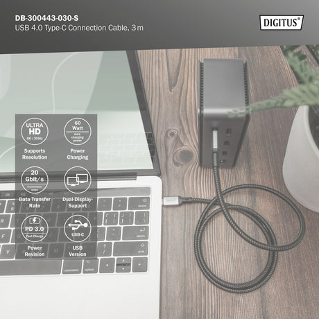 Cable de conexión USB-C Digitus USB-C 4 gen2 (negro gris, 3 metros)