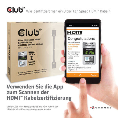 Cable Club 3D de ultra alta velocidad HDMI 2.1 certificado macho-macho (negro, 1,5 metros, 4K 120Hz, 8K 60Hz, 48 Gbps)