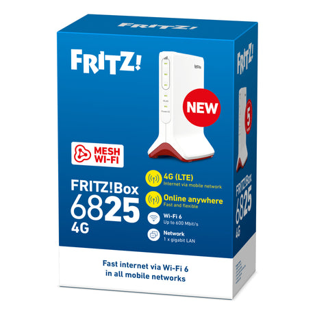 ¡Fritz! Enrutador wlan lte internacional box 6825 edición 4g (blanco rojo, wi-fi de malla, 4g 3g)