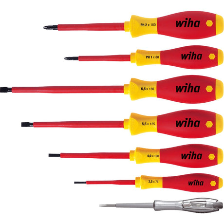 Juego de destornilladores Wiha Soft Finish eléctrico (rojo amarillo, 7 piezas)