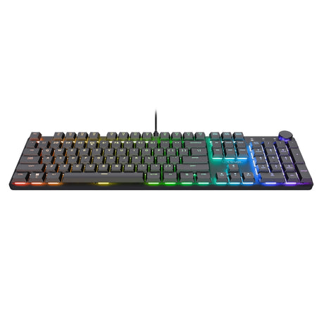 Trust GXT 866 Torix teclado mecánico para juegos (negro, distribución estadounidense (QWERTY), Huano Red, 100%, RGB)