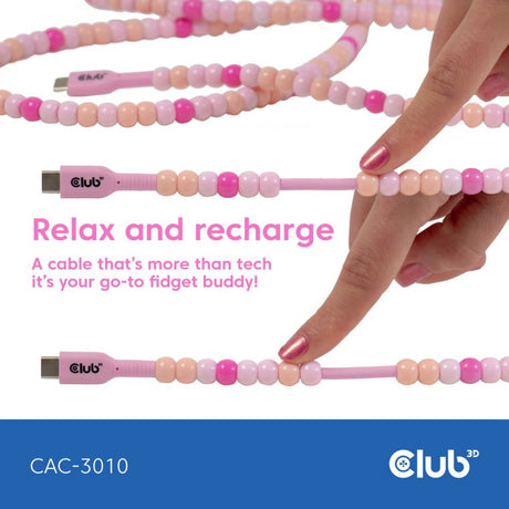 Club 3D USB-C cable con cuentas rosa, cable de 2 metros (rosa)