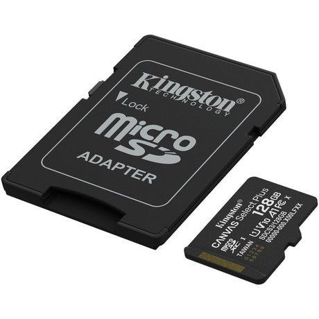 Tarjeta de memoria Kingston Canvas Select Plus 128 GB MicroSDXC (negra, UHS-I U1, Clase 10, V10, incl. adaptador SD)