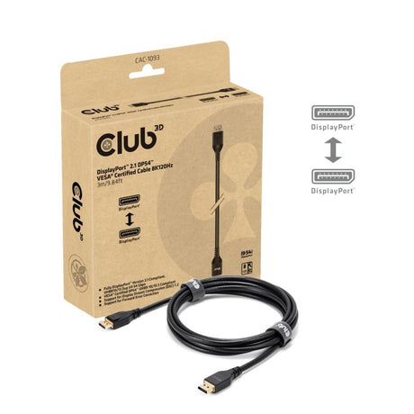 Cable Club 3D DisplayPort 2.1 certificado Vesa DP54 macho-macho (negro, 3 metros, 4K 240Hz, 8K 120Hz, 54Gbps)