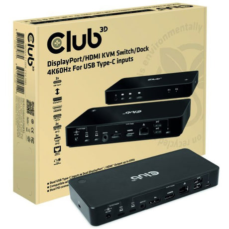 Estación de acoplamiento Club 3D DisplayPort HDMI Dock 4K60Hz (negra, con funcionalidad KVM)