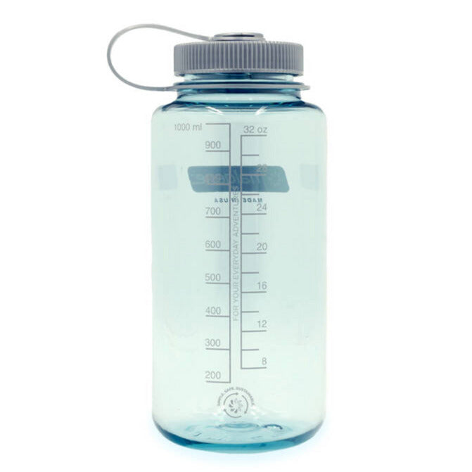 Botella de agua de boca ancha Nalgene, botella de 1 litro (azul claro)